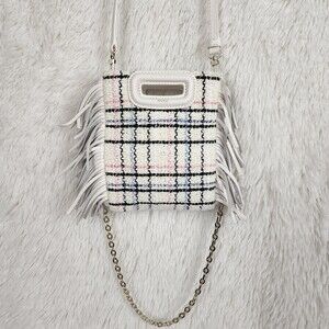 Maje Tweed Mini M Leather Fringe Crossbody Bag